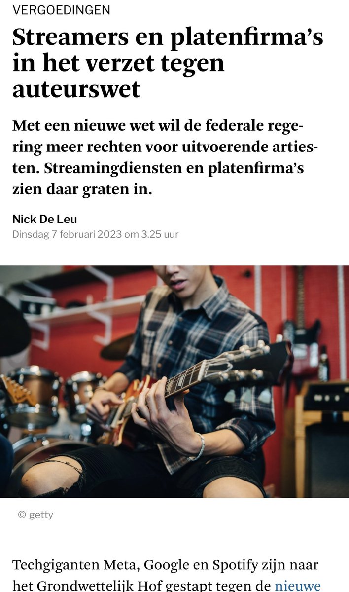 Dankuwel <a href="/destandaard/">De Standaard</a> voor het gesprek en ons standpunt mee te nemen in jullie artikel - Streamers en platenfirma’s in het verzet tegen auteurswet standaard.be/cnt/dmf2023020…