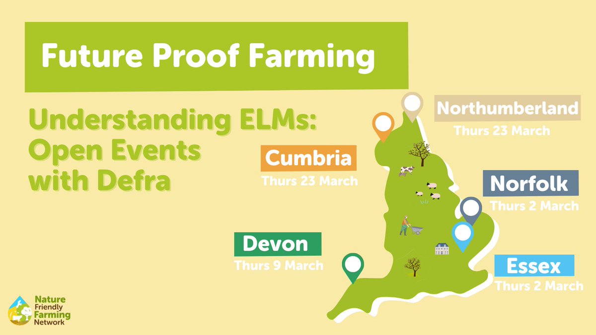 NFFNUK's tweet photo. #NFFNEngland &amp; @DefraGovUK have planned 5 events to discuss ELMs

Farmers will be able to...
🧠 Learn about schemes &amp; grants available
👂 Hear from a local farmer
❓Join a Defra Q&amp;A

Find a local event: https://t.co/tpVn77ZTCR https://t.co/wSeogibqey