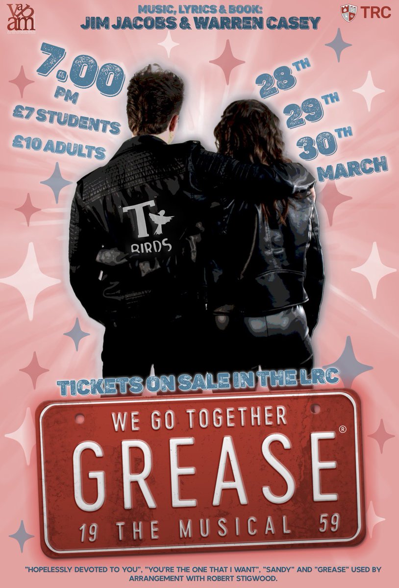 ThomRothCol's tweet photo. ⚡GREASE LIGHTNING!⚡ Our college musical production this year is on the 28th, 29th & 30th March, tickets are on sale ✨NOW✨ in the LRC, £10 for adults and £7 for students🎫 or you can call the LRC or email them to purchase your tickets via a payment link. #collegeproduction https://t.co/CMPhkZqknI