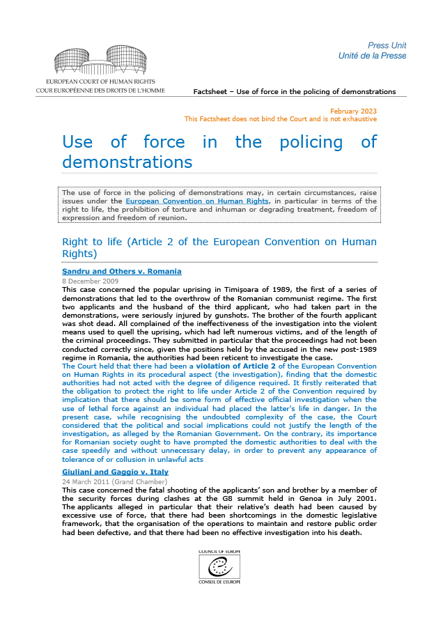 Update of the factsheet “Use of force in the policing of demonstrations” echr.coe.int/Documents/FS_F… #ECHR #CEDH #ECHRpress