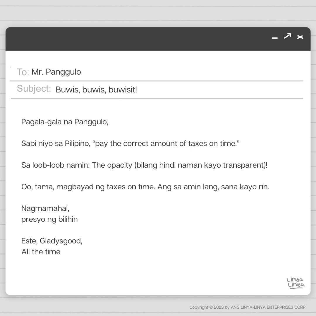 Email ni Gladys as a concerned citizen and taxpayer #SanaMagets #LinyaLinya linyalinya.ph