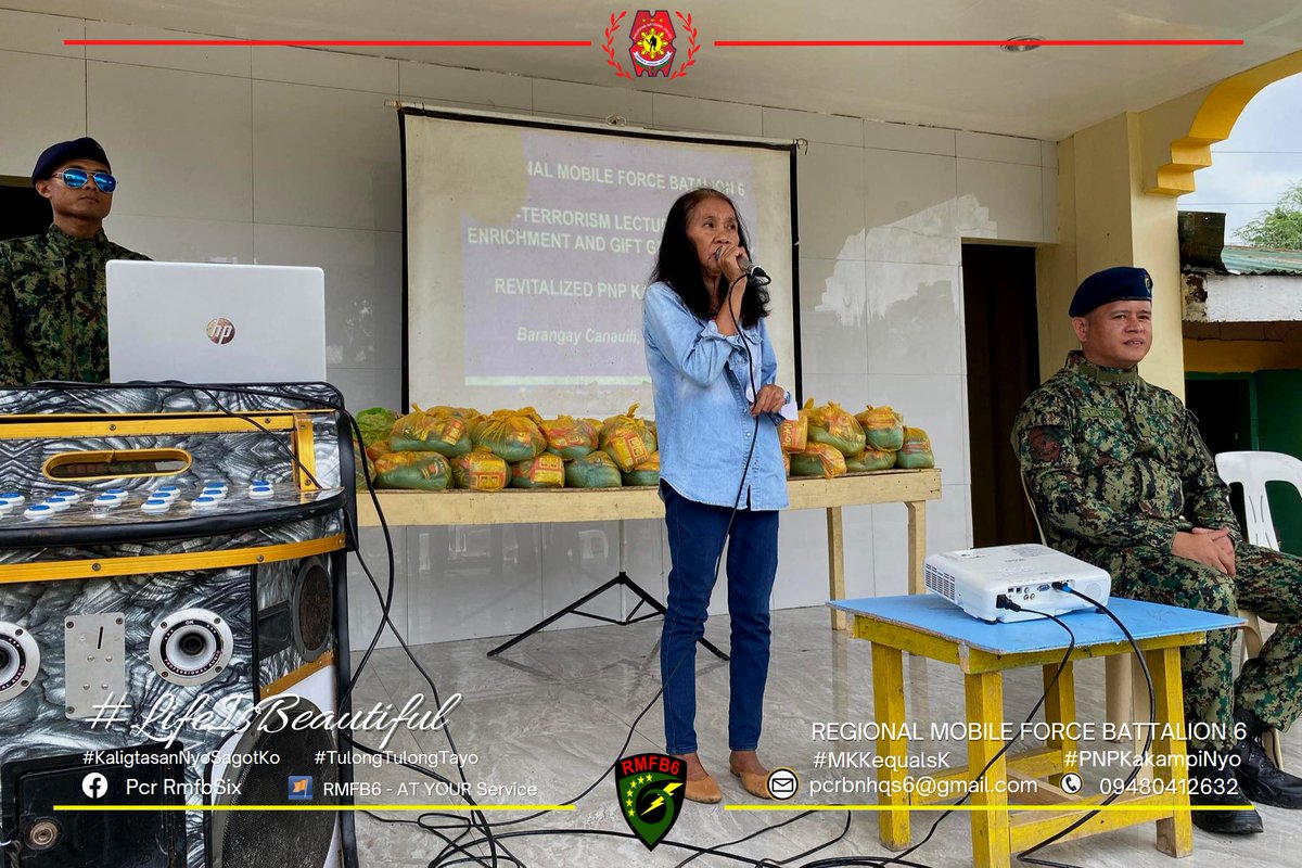 pnp_rmfb6's tweet photo. RMFB6 and RMFB6 Life Coachconducted Lecture on Anti-Terrorism, Moral Enrichment, Anti-Criminality Lecture,  and Gift Giving activity at Barangay Canauili, Janiuay, Iloilo. 
#lifeisbeautiful
#KaligtasanNyoSagotko
#TulongTulongTayo
#MKKequalsK
#PNPKakampiNyo
https://t.co/WEkNADbnOK https://t.co/2Y5Q754X3K