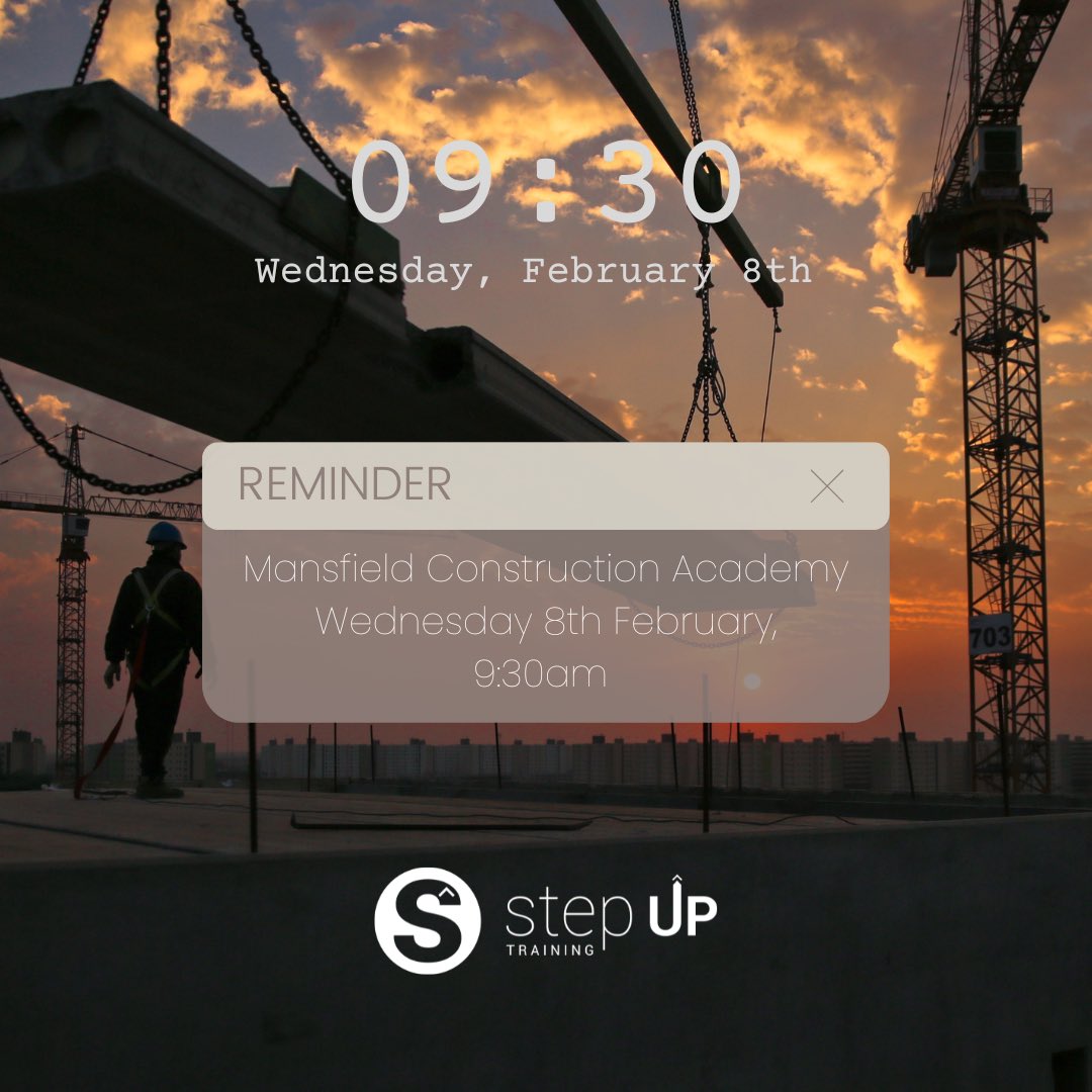 stepuptrain's tweet photo. 🚨🚨🚨🚨

Last call for our Mansfield Construction Academy starting tomorrow morning at the Landmark Centre, Pleasley. 

We have very limited spaces available. Please message us or contact ross@stepup-train.co.uk for more information &amp; to register your interest. 👷🏻‍♂️🔨🧱 https://t.co/GVwjUFYmg5
