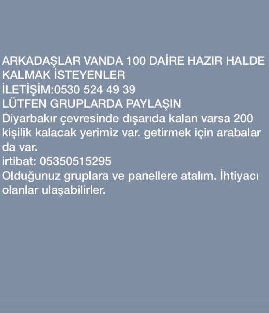 #deprem #vandeprem #diyarbakırdadeprem Kalmak isteyenler lütfen iletişime geçsin bu kişilere.