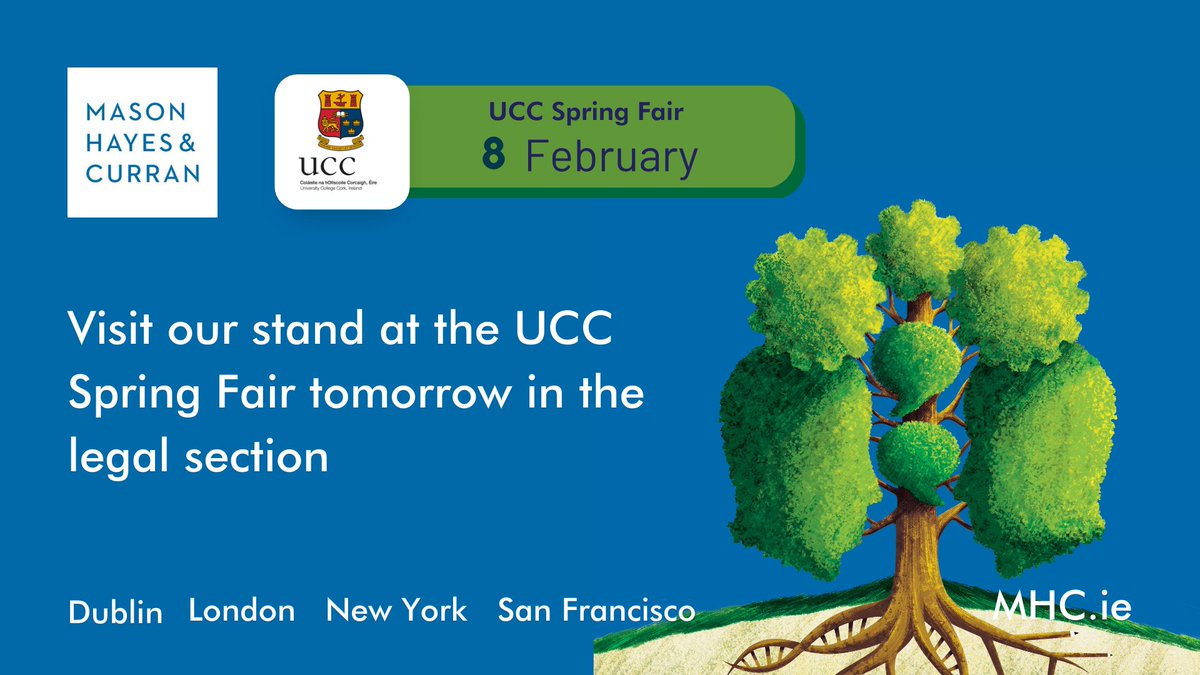 We will be at the <a href="/UCC/">UCC Ireland</a> Spring Fair tomorrow 8 February in the Hub from 10am - 3pm.

Pop over to our stand in the legal section and chat to our trainees about their experience.

#MHCLaw #MHCLife #UCC #UCCSpringFair <a href="/CareersUCC/">UCC Career Services</a>