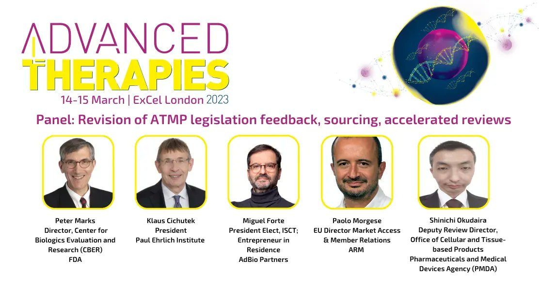 AdTherapiesConf's tweet photo. Panel: Revision of ATMP legislation

✴️  Peter Marks - @FDA
✴️  @7MiguelForte - @AdBiopartners
✴️  Shinichi Okudaira - Pharmaceuticals and Medical Devices Agency @EURegulatory
✴️  Klaus Cichutek - @PEI_Germany
✴️  Paolo Morgese - @alliancerm

Book now: //buff.ly/3wobiDU https://t.co/YCeWT5i0nu