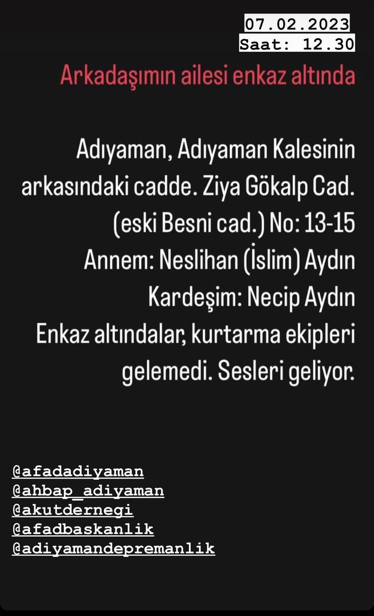 BuseErb's tweet photo. @AFADTurkiye @AFADAdiyaman @haluklevent @ahbap @AKUTASSOCIATION https://t.co/aj6rx0G0Z1