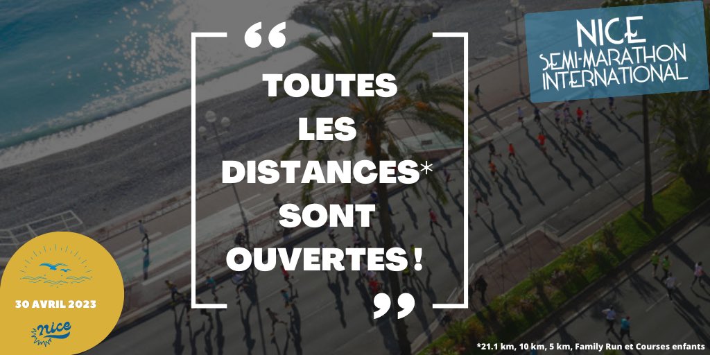 Les inscriptions pour le <a href="/SemiMarathon06/">Nice Semi-Marathon</a> qui aura lieu le 30 avril sont ouvertes ! Rendez-vous dès maintenant sur nicesemimarathon.com pour bénéficier des meilleurs tarifs ! <a href="/VilledeNice/">Ville de Nice</a> <a href="/ExploreNCA/">Explore Nice Côte d'Azur</a> <a href="/BFMCotedazur/">BFM Nice Côte d'Azur</a> <a href="/PetitesAffiches/">📙 Petites Affiches06</a>