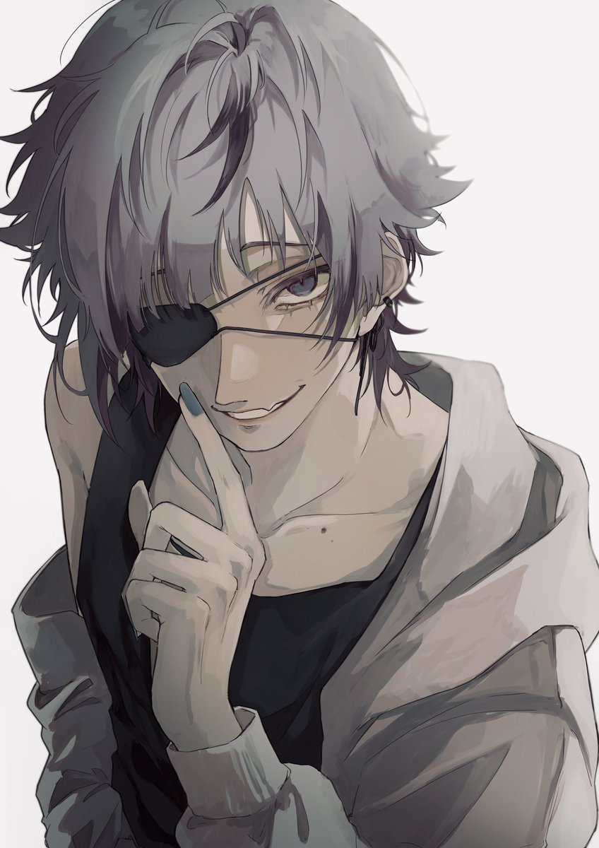 eyepatch solo 1boy male focus looking at viewer smile simple background  illustration images