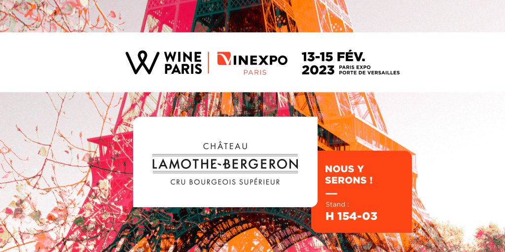 Lamothe-Bergeron (@lamothebergeron) on Twitter photo 𝗘𝗩𝗘𝗡𝗘𝗠𝗘𝗡𝗧 🍷 𝗝-𝟳 avant le début du Wine Paris 2023 ! Le Château Lamothe-Bergeron y sera présent pendant ces trois jours alors n'hésitez pas à venir nous voir 😉.
#vin #wineparis #vinexpo2023 #medoc
<a href="/CrusBourgeois/">Les Crus Bourgeois</a> <a href="/medoc_hautmedoc/">AOC Médoc & Haut-Médoc</a> <a href="/VinsdeBordeaux/">Les Vins de Bordeaux 🍇</a> <a href="/QuiChoisitLeVin/">CestMadame QuiChoisitLeVin</a> 𝗘𝗩𝗘𝗡𝗘𝗠𝗘𝗡𝗧 🍷 𝗝-𝟳 avant le début du Wine Paris 2023 ! Le Château Lamothe-Bergeron y sera présent pendant ces trois jours alors n'hésitez pas à venir nous voir 😉.
#vin #wineparis #vinexpo2023 #medoc
<a href="/CrusBourgeois/">Les Crus Bourgeois</a> <a href="/medoc_hautmedoc/">AOC Médoc & Haut-Médoc</a> <a href="/VinsdeBordeaux/">Les Vins de Bordeaux 🍇</a> <a href="/QuiChoisitLeVin/">CestMadame QuiChoisitLeVin</a>