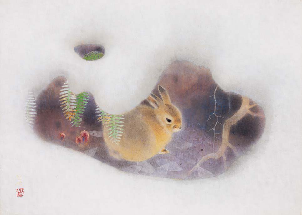 550,000⇒￥440,000 山口華楊 早春 日本画(絹本岩彩裏彩）10号 550,000