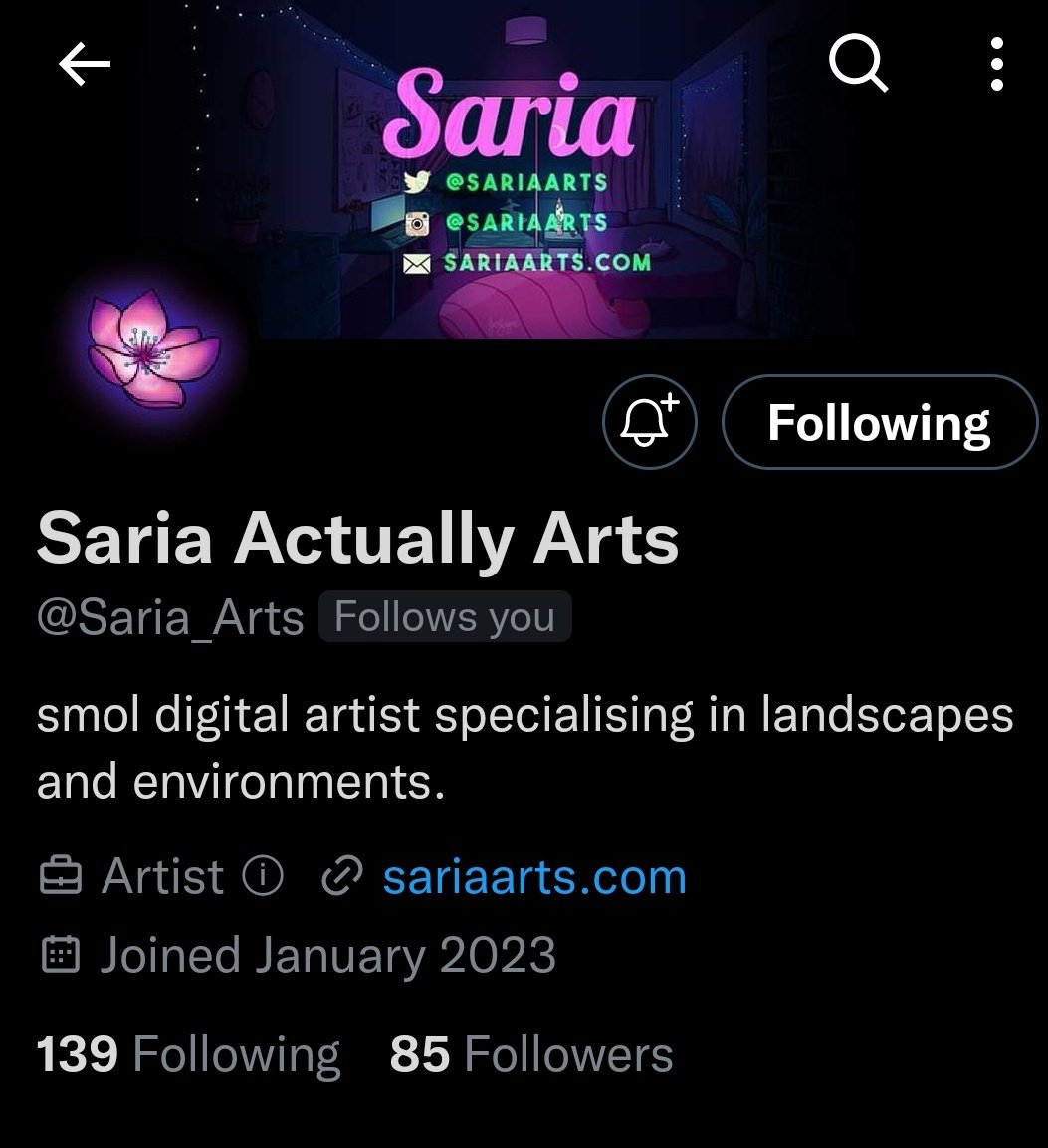 At 100 followers I'm doing a digital art giveaway! 
Help this artist hustle 🤝
<a href="/Saria_Arts/">Saria Arts 👩🏼‍🎨</a> 
<a href="/Saria_Arts/">Saria Arts 👩🏼‍🎨</a> 
<a href="/Saria_Arts/">Saria Arts 👩🏼‍🎨</a>