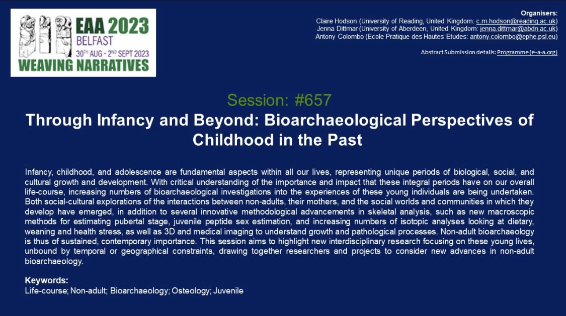 Deadline for abstract submission has been extended. Now : February 13, 2023 #EAA2023 #bioarchaeology #Infancy #Childhood @archaeologyEAA @Claire_Hd @Jenna_Dittmar