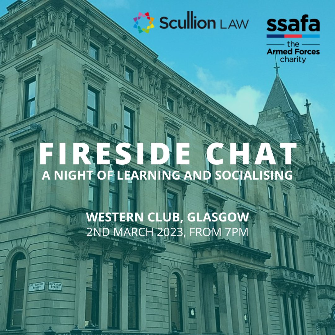 Following last year’s successful launch of 'fireside chats', @SSAFA has announced the new season for 2023, which gets underway on Thursday 2 March at the Western Club, Royal Exchange Square, #Glasgow with guest speaker Judith Higson from @ScullionLaw ▸ ssaf.as/1uB