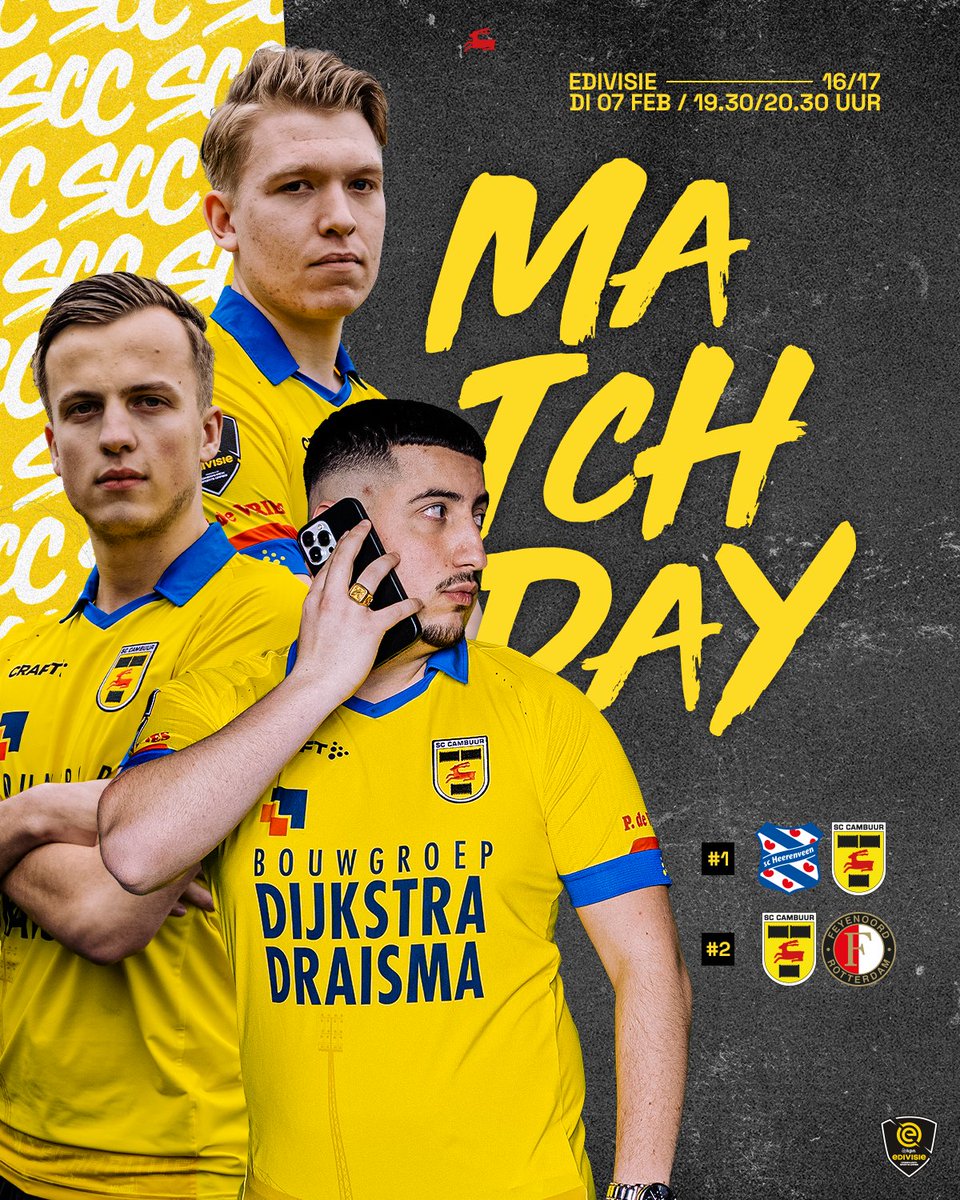 𝗗𝗘𝗥𝗕𝗬 𝗗𝗔𝗬/𝗗𝗘𝗖𝗜𝗦𝗜𝗢𝗡 𝗗𝗔𝗬! 🔥🔥🔥

🆚 <a href="/scHeerenveen/">sc Heerenveen</a> &amp; <a href="/Feyenoord/">Feyenoord Rotterdam</a> 
🕰 ᴀꜰᴛʀᴀᴘ ↝ 𝟭𝟵.𝟯𝟬 𝘂𝘂𝗿 &amp; 𝟮𝟬.𝟯𝟬 𝘂𝘂𝗿
📺 <a href="/ESPNnl/">ESPN NL</a> 𝟐, 𝐘𝐨𝐮𝐓𝐮𝐛𝐞 &amp; 𝐓𝐰𝐢𝐭𝐜𝐡

#eDivisie #SCCambuureSports