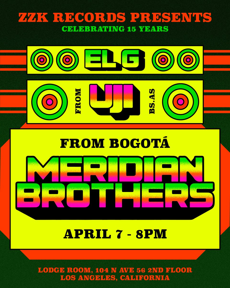 🎊 🧨 🚨 We’re celebrating 15 years this year - #ZZK15 ! LA, Friday April 7 @meridianbrother @ujitimebeing & ZZK’s creative director and DJ EL G @grantcdull Where? One of LA’s best music venues @LodgeRoom Tickets are on sale now! > lodgeroomhlp.com/shows/meridian…