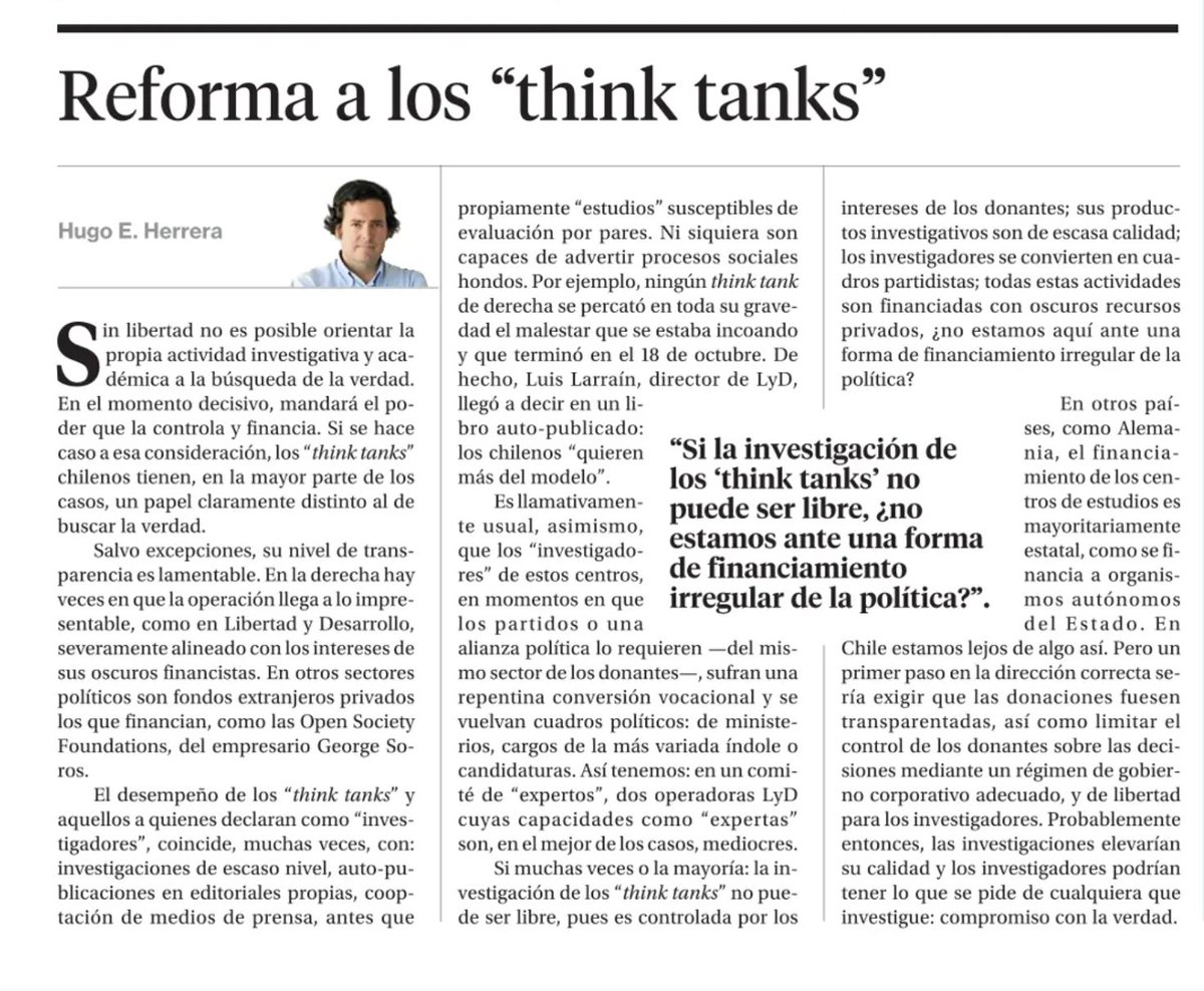 Mi columna de hoy en La 2a, a propósito de los "think tanks" de donantes oscuros y el financiamiento irregular de la política que luce fluir por ellos, una propuesta:
digital.lasegunda.com/2023/02/07/A/A…