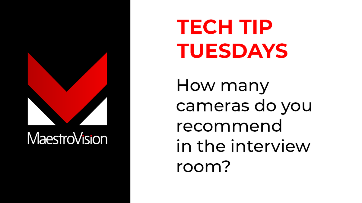 MaestroVisionMV's tweet image. TECH TIP TUESDAYS
How many cameras do you recommend in the interview room? 
#techtiptuesdays #maestrovision #interviewrecording #police
bit.ly/3DNz3t2