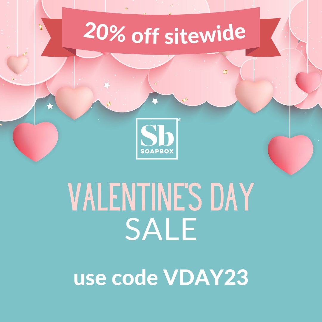 SoapboxCare's tweet image. Because we really LOVE our customers...or because our soap puns are never in short supply 😂 ...we&apos;ve EXTENDED our Valentine&apos;s Day sale! Use code VDAY23 to get 20% off sitewide! #valentinesday #soapbox #mysoapbox