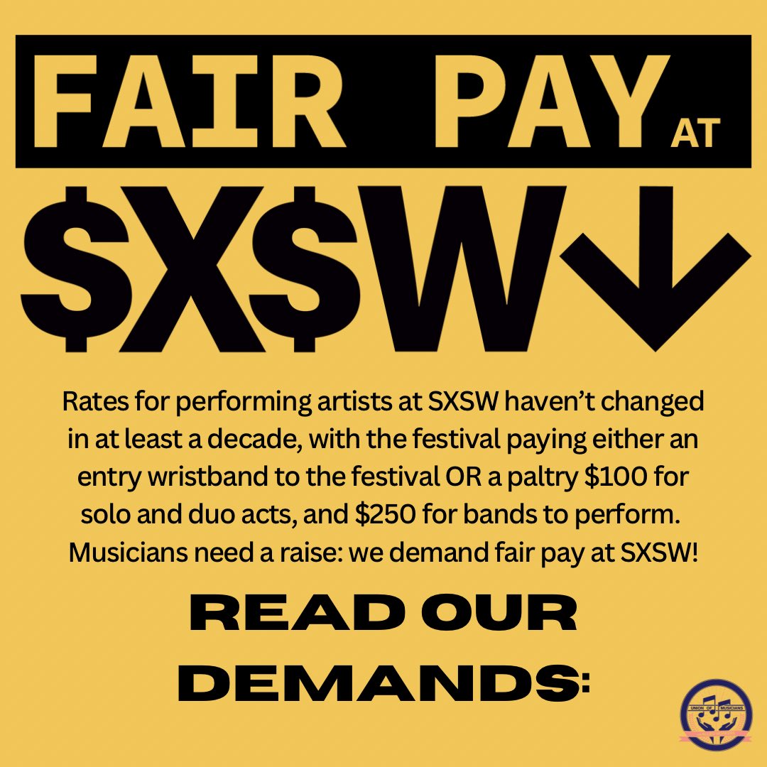 Today UMAW launches the Fair Pay at SXSW campaign! Read our demands and join the 100+ artists who have signed on here: actionnetwork.org/forms/sign-our…