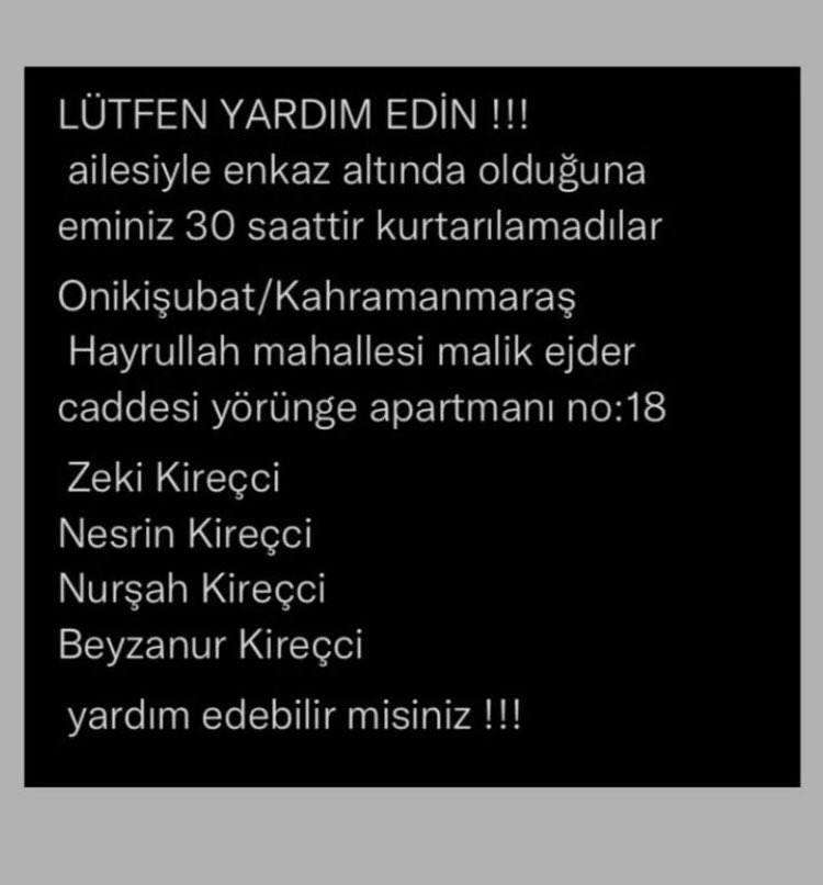 belliyy's tweet photo. @DepremDairesi @AFADBaskanlik @haluklevent @OguzhanUgur @berkcanguven @UmkeDer   Hala henüz onların evlerine kimse yardıma gitmemiş lütfen artık yardıma gidin!!! https://t.co/46rPTACsCU