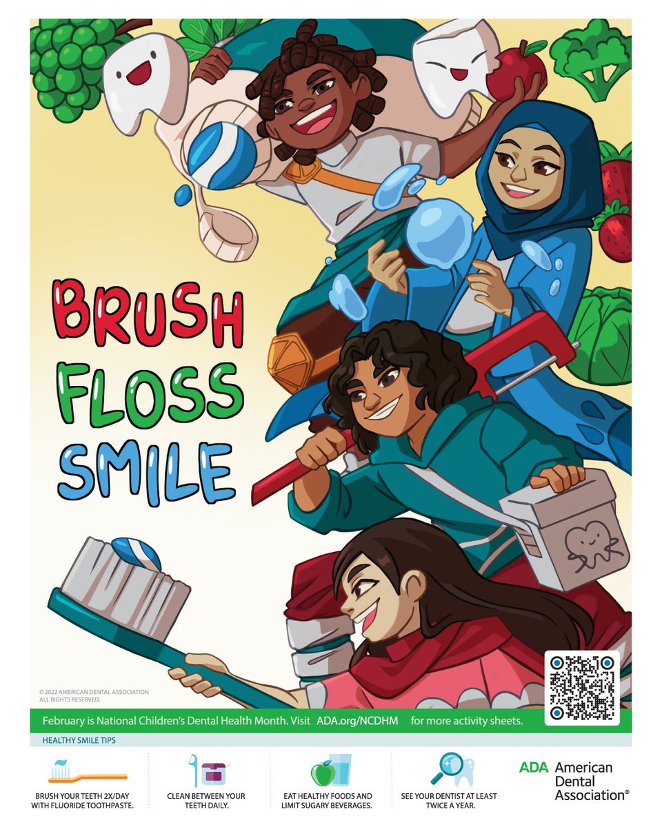 February is Nat’l Children's Dental Health Month. This year's theme is 'Brush, Floss, Smile.” Celebrate this month by educating the little ones on dental health or bringing them in for bi-annual checkups! #NCDHM #Teethrule #OralHealthCare #ChildrensDentalHealth