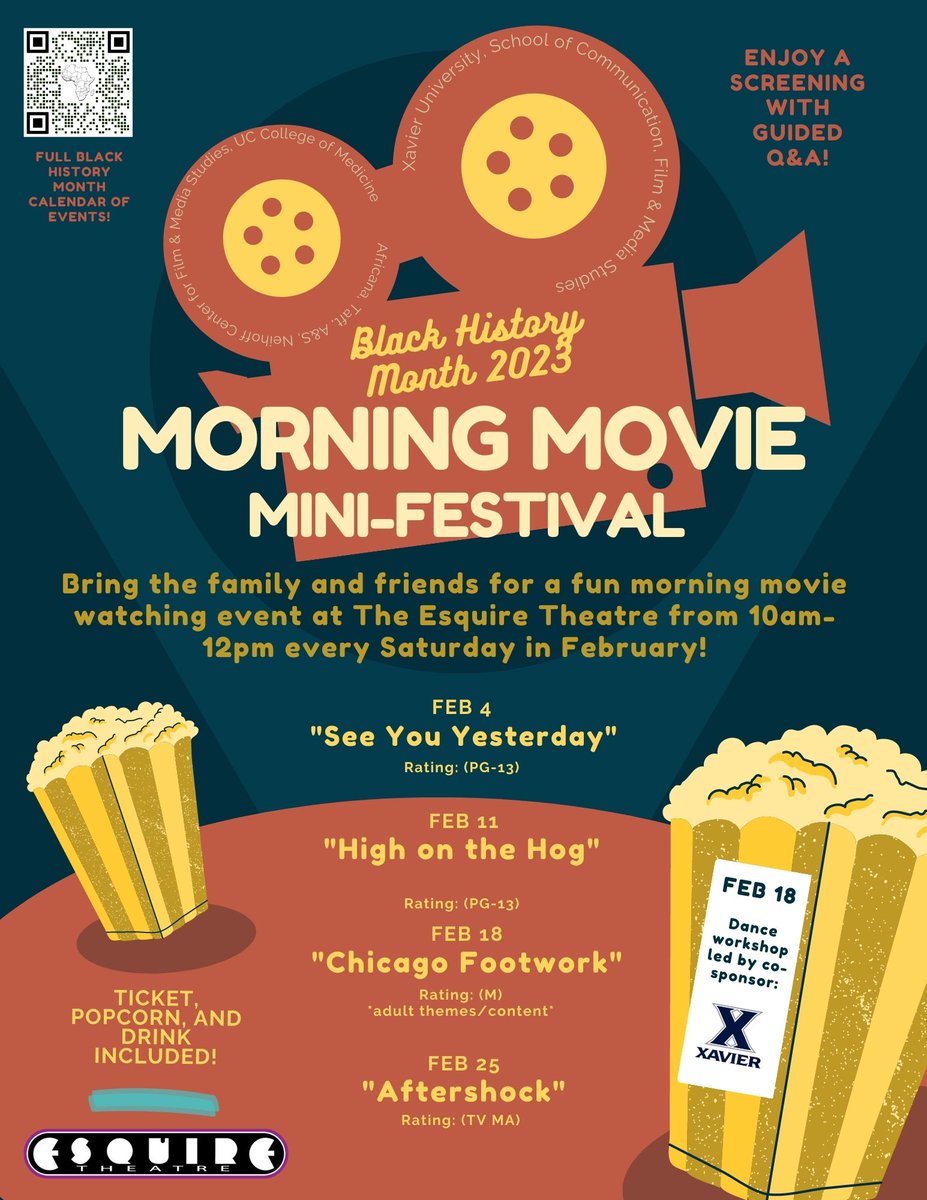 UC_ArtSci's tweet image. Our Film &amp;amp; Media Studies program is hosting a Morning Movie Festival at the Esquire Theatre in celebration of Black History Month! Enjoy a FREE movie screening, popcorn and drink every Saturday morning 🍿📽️
