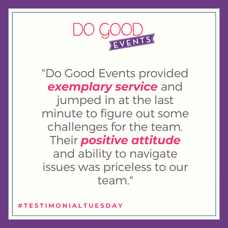 #TestimonialTuesday! One of our core values at DGE is "Confident, Passionate, Champions." When our clients experience this in our work, it means the world to us. We're proud to bring positivity and passion to every event! #MinneapolisEventPlanners #DoGoodEvents #EventTestimonial