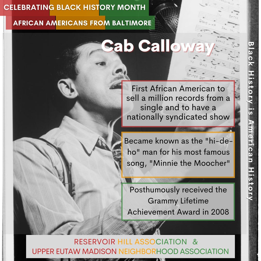 In honor of #BlackHistoryMonth, we celebrate the life and legacy of Baltimore-raised jazz icon, Cab Calloway. A true innovator in the genre and a symbol of Baltimore's rich musical heritage. #Bmore #BHM #CabCalloway