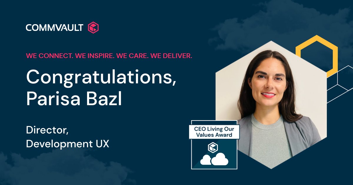 Commvault's tweet photo. Congratulations  @V51JVd, #Commvault's Development UX Director, for being one of our FY’23 Q3 CEO Living Our Values Award recipients! Thank you for being you &amp; continuing to embody Commvault's values! https://t.co/FtItlmhZqf https://t.co/EDtyfZdwII