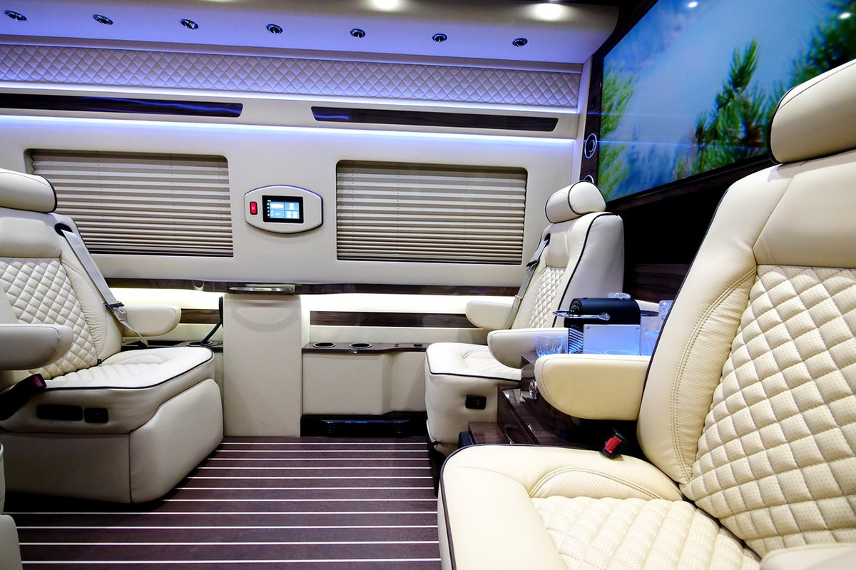 HQCustomDesign's tweet photo. For Sale - New 2022 Mercedes-Benz Sprinter 170” 3500 in black exterior. Ambassador Edition combines functionality, comfort, and luxury. 
https://t.co/BDmnJHE83C 
.
.
#customization #customvehiclebuild #mercedessprinter #executiveaddition #vipaddition #presidentialaddition https://t.co/RBaq3lIRFF