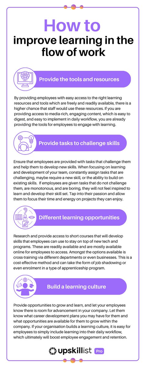 upskillist's tweet image. Here are some strategies to help you incorporate learning into the daily workflow of your employees.

#learninganddevelopment #learningstrategies #workflow