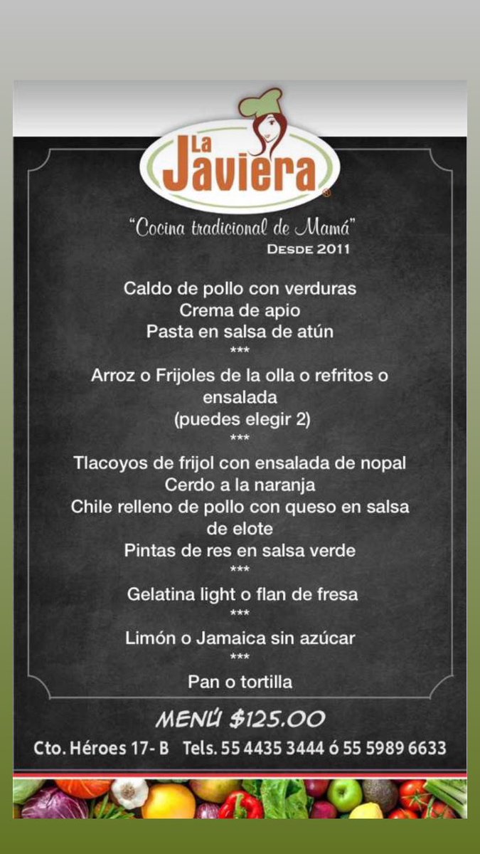 LaJaviera_rest's tweet photo. Pasen un lindo día! 😃
#MenuDelDia #ComidaCorrida #AntojitosMexicanos #Taquizas #ServicioADomicilio #CDSatelite #Restaurante #Comida #Deli #Desayunos #FelizMartes https://t.co/shWbk6s9i7