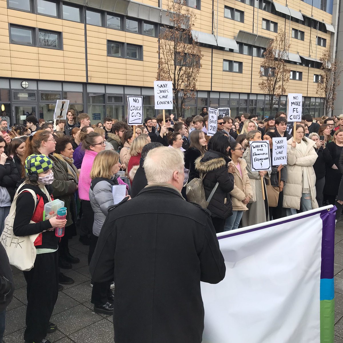 edincol_eisfela's tweet photo. 200+ staff & students outside the @edinburghcoll Granton Campus walked out of college at lunchtime today in protest at the cuts to lecturers & course! @EISFela #walkoutatone #eisfela #edinburghcollege #FEmatters #saveFE #loveFE #FEcommunity #eis #eisunion #protest https://t.co/MUaFPlfJy2