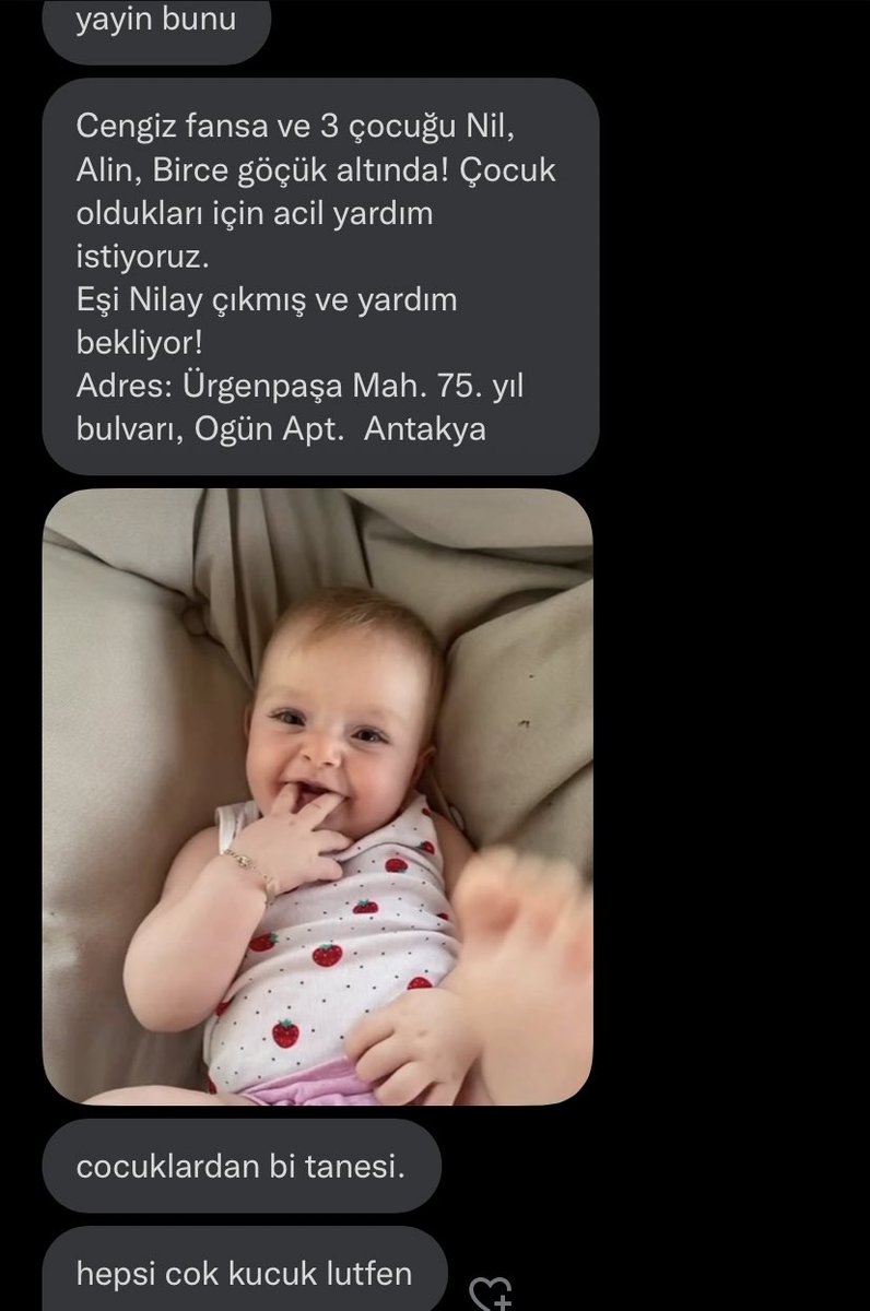 sujin_hwang_'s tweet photo. Nil'de çıkmış (en büyükleri ) alin ve birce bebek hala enkazdaymış, çok küçükler daha lütfen yardım edin !!!!  
#antakya #antakyahatay #yardım #deprem #bebekbezi #yangın https://t.co/eGzmiwZV2Y