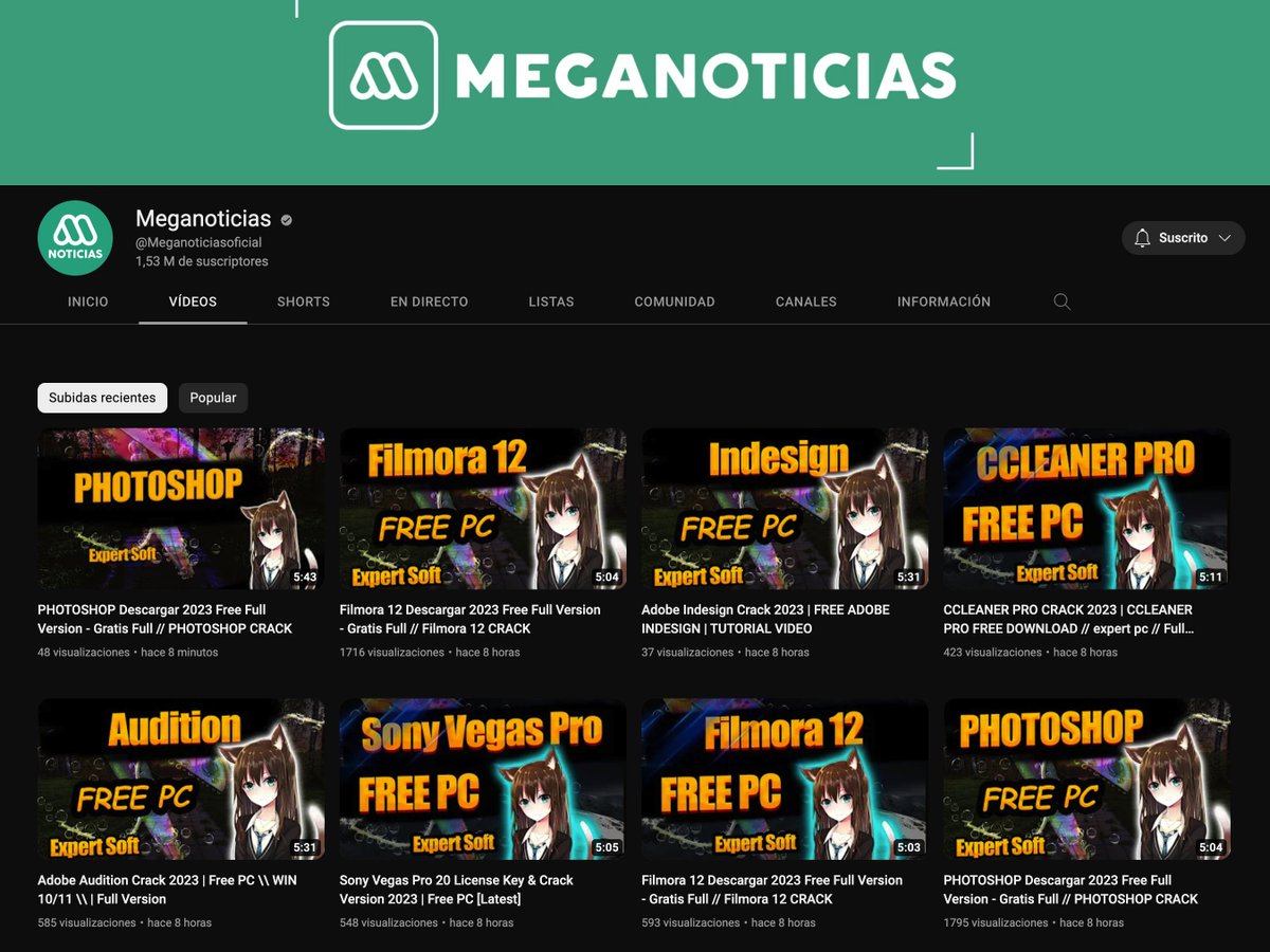 diegoleft's tweet photo. O @meganoticiascl está apoyando la piratería en su canal de YouTube o el administrador se equivocó de cuenta 🤷‍♂️ https://t.co/N8kOriNqg1