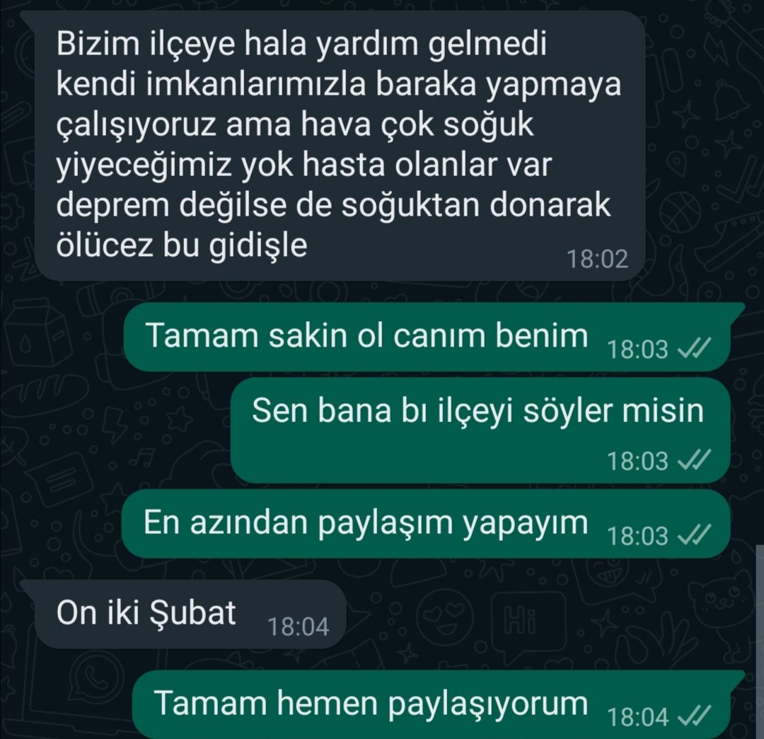 nursimatek's tweet photo. @ahbap @haluklevent  @OguzhanUgur @AFADBaskanlik  Az önce Maraştan ağlayarak bir arkadaşım aradı. Konumları Onikişubat / Maraş hiçbir yardım gelmedi soğuktan donuyoruz su bile bulamıyoruz dedi. Çok fazla ihtiyacı olan var ama nolur yardım ulaştırın soğuktan donacaklar https://t.co/af7D0jr5vg