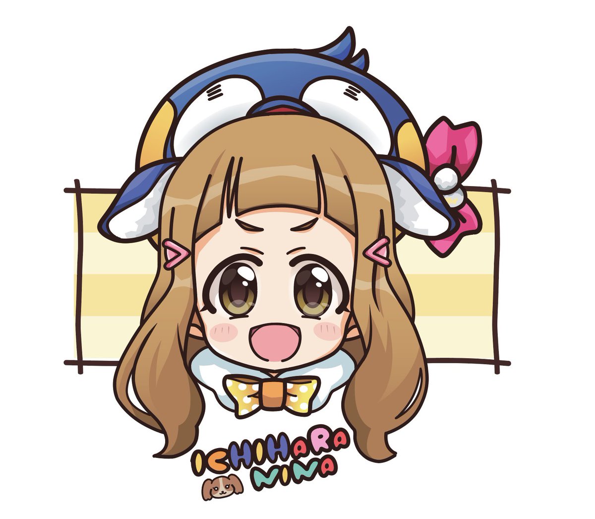 ichihara nina 1girl solo smile open mouth brown hair bow animal costume  illustration images