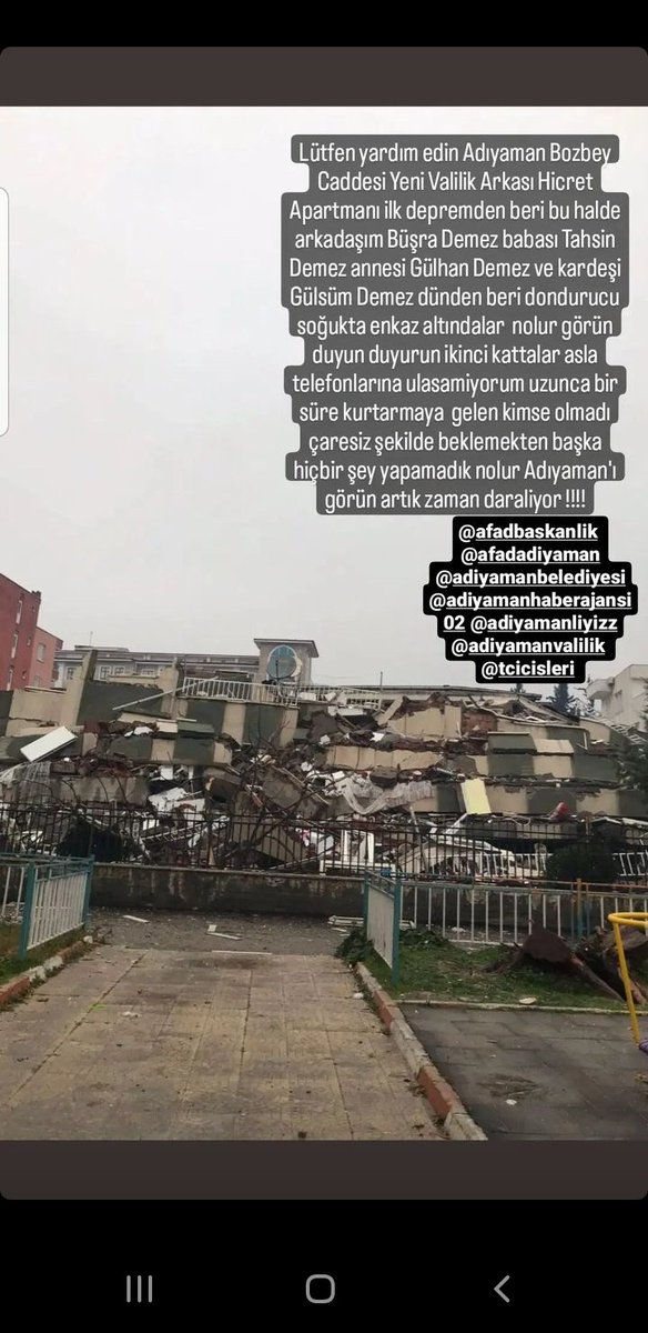 Bozbey caddesi hicret apartmanı kat:2 Adıyaman. 2. Katta göçük altındalar hala haber alamadık lütfen ekipleri sevk edin. <a href="/BabalaTv/">BaBaLa TV</a> <a href="/ahbap/">Ahbap</a> <a href="/haluklevent/">Haluk Levent ( Ahbap Ekibi )</a> <a href="/AFADBaskanlik/">AFAD</a>