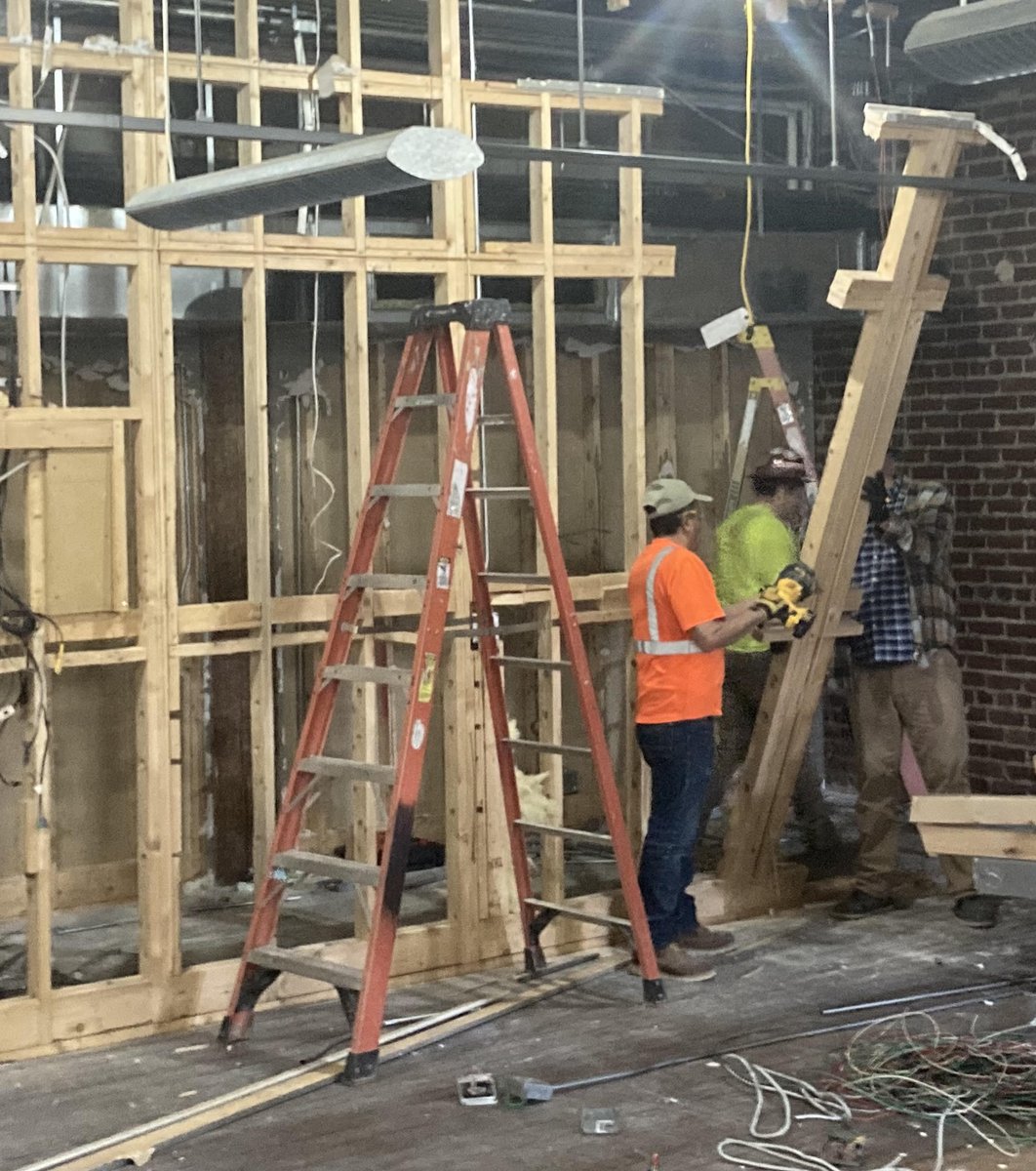 The noise level is high in the Museum this morning!
Electric saws are cutting out the wall studs in our former Introductory Video Room. Hammers and crowbars are ripping out old walls creating a much more open and inviting reception area.