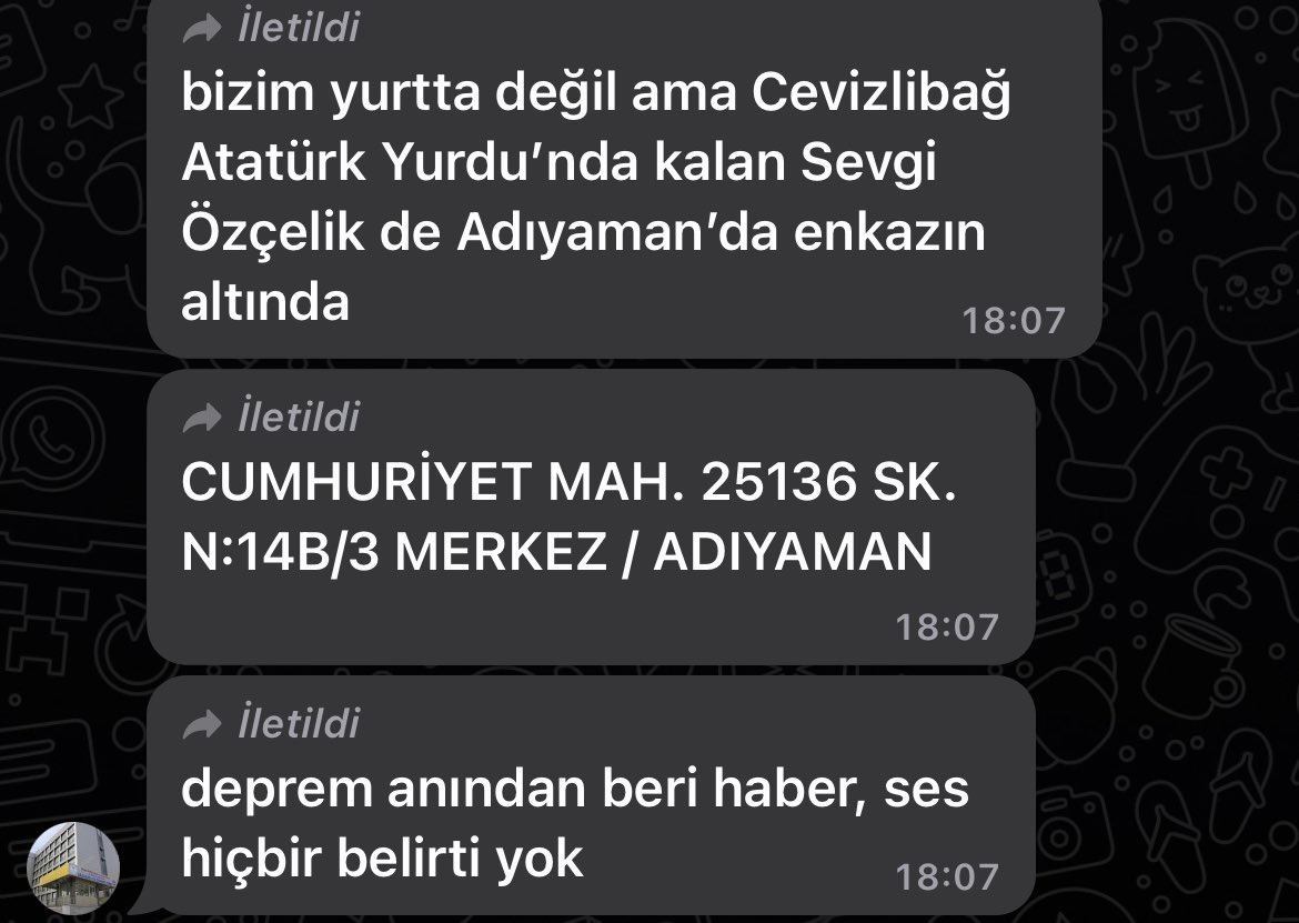 ARKADASLAR LUTFEN YAYABİLİR MİSİNİZ YURT ARKADASLARIMIZ ENKAZ ALTINDA #hatayyardimbekliyor #sondakikadeprem #earthquake #TurkeyQuake #MARAS #AFAD #deprem #hatay @Ahbap_Hatay @Ahbap_Ankara <a href="/AFAD_gonullu/">AFAD Gönüllülük Sistemi</a> #AHBAP <a href="/Haydi_Ahbap/">Haydi Ahbap</a>