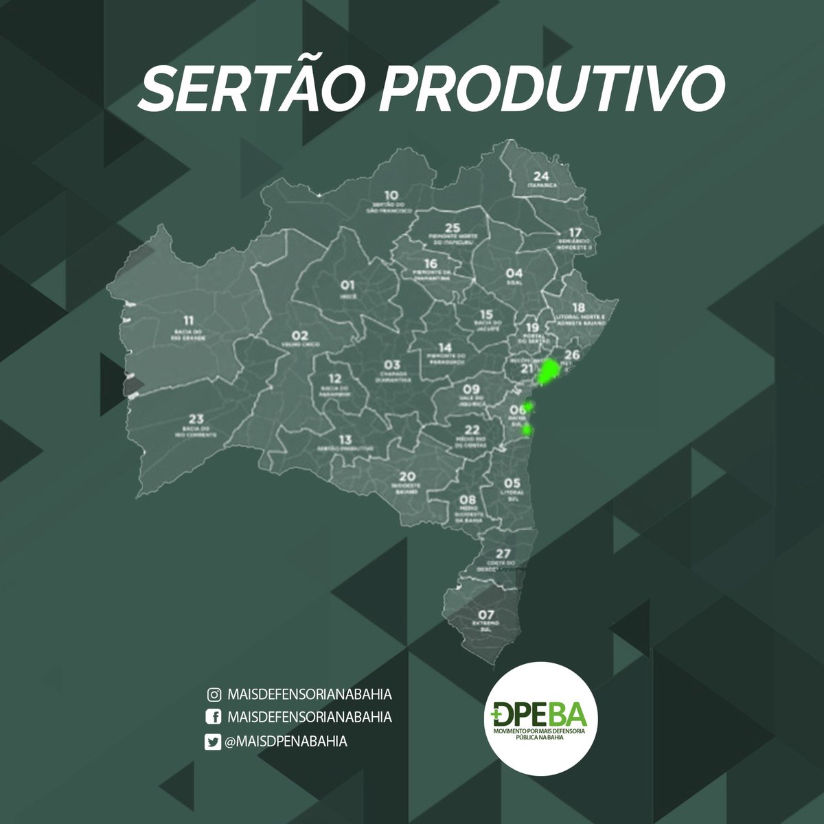 MaisDPEnaBahia's tweet image. Déficit de Defensoria e Defensores(as) por região ou território de identidade.  PRECISA-SE DE DEFENSOR(A) NO SERTÃO PRODUTIVO

#MaisDefensorianaBahia #defensoriasim #DefensoriaParaTodos #DefensoriaParaTodas #maisdefensoresnabahia