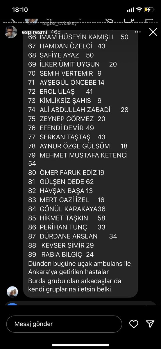 damlagliba's tweet photo. ankara’ya giden hastaların listesi acil yayalım https://t.co/X9OabkU2Am