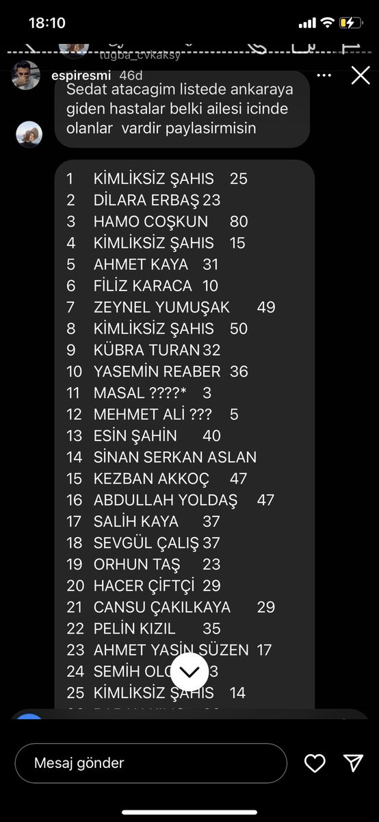 damlagliba's tweet photo. ankara’ya giden hastaların listesi acil yayalım https://t.co/X9OabkU2Am