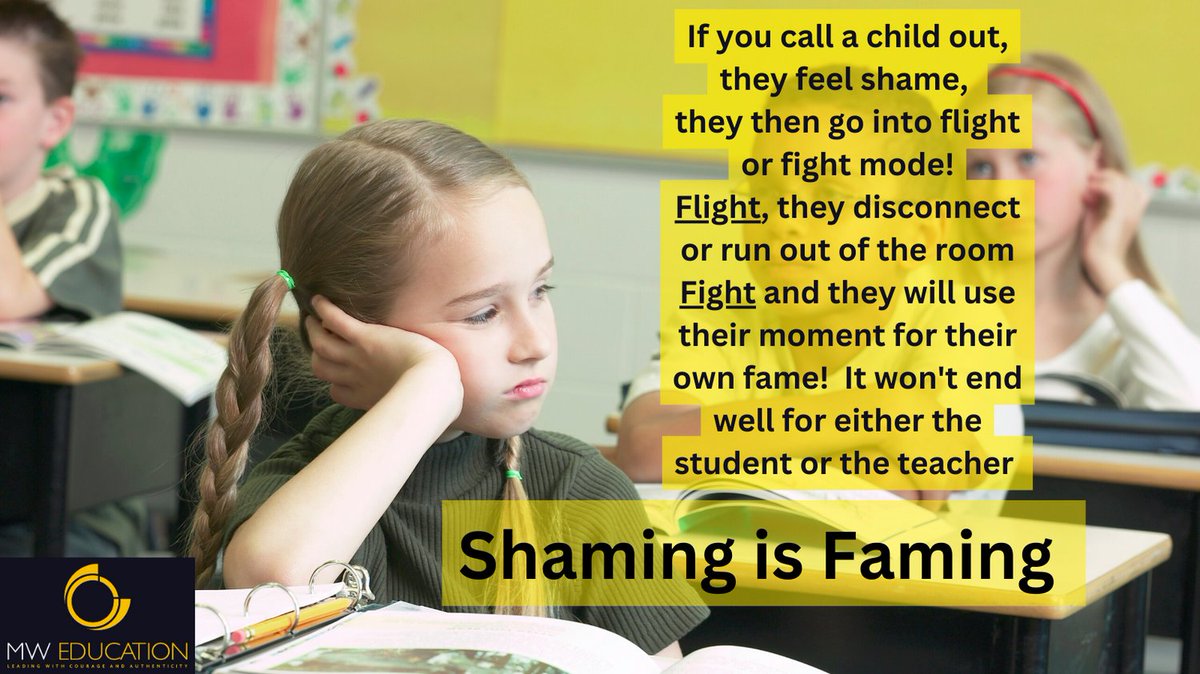 Shaming can lead to a fight or flight response in the classroom. Shaming can lead to fame, it doesn't end well.  Let's stop shaming our children!