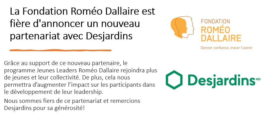 La Fondation Roméo Dallaire est fière d'announcer un nouveau partenariat avec @DesjardinsCoop !!