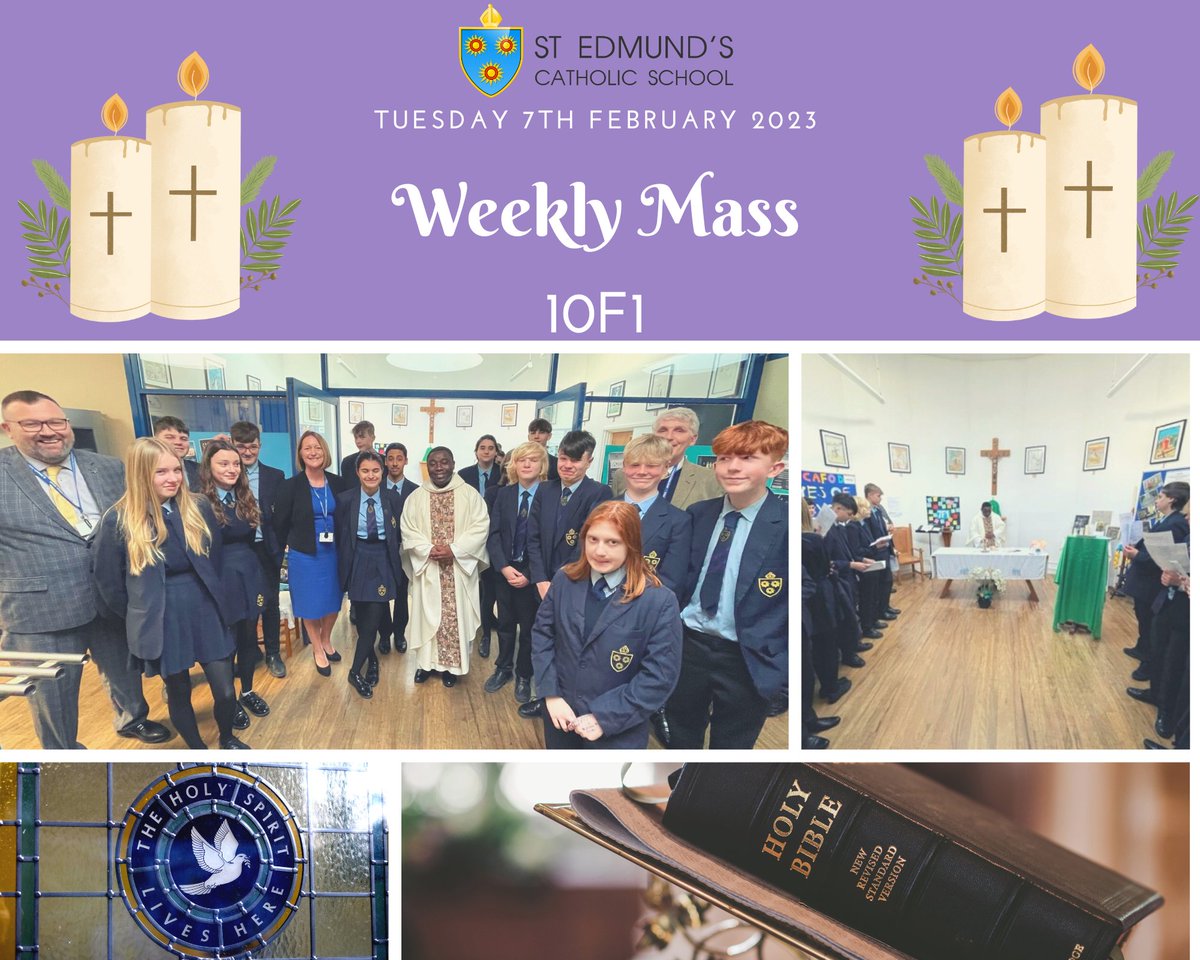 StEdmundsSCH's tweet photo. 10 F1 Form Mass
Every week each of our houses have a small Form Mass in our School Chapel.
So far, this academic year, pupils from years 7, 10 and 11 have celebrated these Masses.

#catholic #KCSP #catholicschools #weeklymass https://t.co/zYrirXW7tk