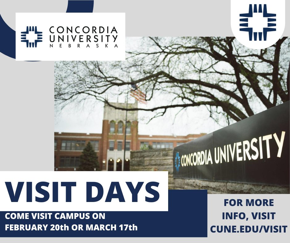 One of our visit days is coming up! Want to come check out our campus? Sign up for one of the visit days on February 20th or March 17th! For more information, visit cune.edu/visit.