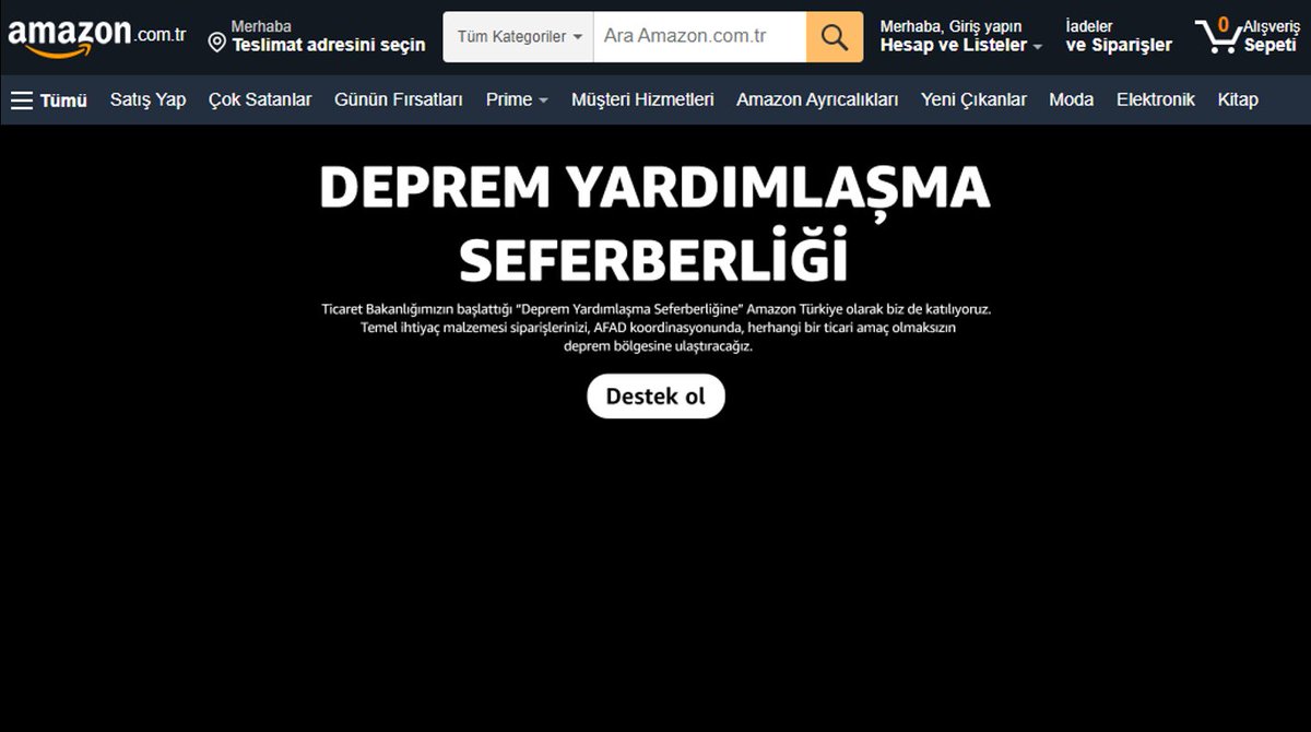 Amazon, Deprem Yardımlaşma Seferberliği sayfası açtı.

Bu sayfadan yaptığınız her alışveriş deprem bölgesinde yardıma ihtiyacı olanlara ulaştırılacak. Çok kritik ürünler mevcut. Paylaşım ve bağışlarınız çok önemli.

Link: amazon.com.tr/hz/wishlist/ls…