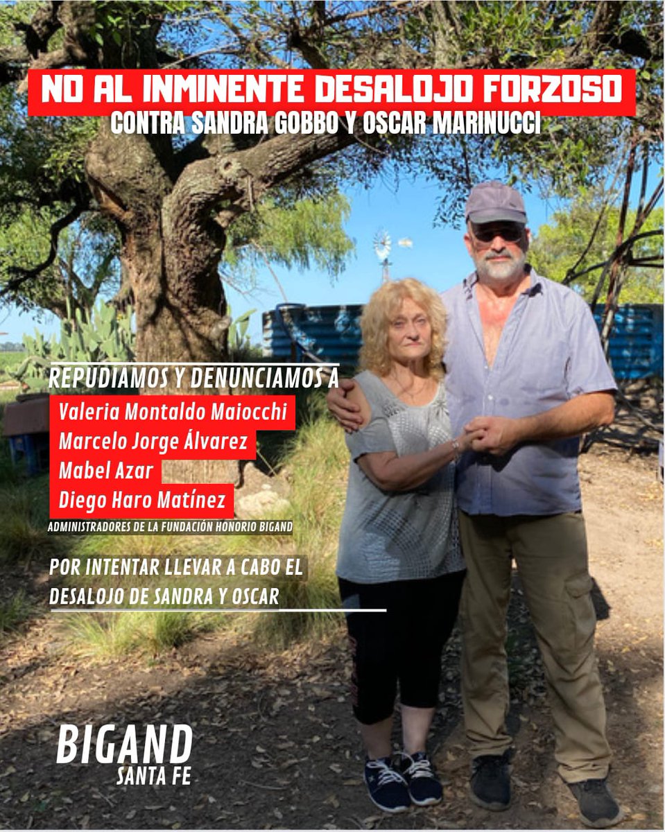 MNCI_LVC's tweet photo. #Noaldesalojo forzoso contra Sandra y Oscar, agricultores, chacareros en sur de Sta Fe #Bigand 
La flia viene resistiendo años enteros ante el hostigamiento de la Fundación Bigand quienes pretende desaparecer a la última familia que continuó el trabajo en la tierra #NiunmetroMas https://t.co/hiEDU3phRq